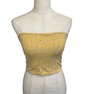 Hollister Cropped Tube Top Yellow Floral Size Medium Y2K Boho Cottagecore